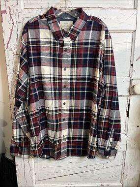 Original Weatherproof Vintage-Inspired Plaid Button-Down Shirt Burgundy Navy XXL